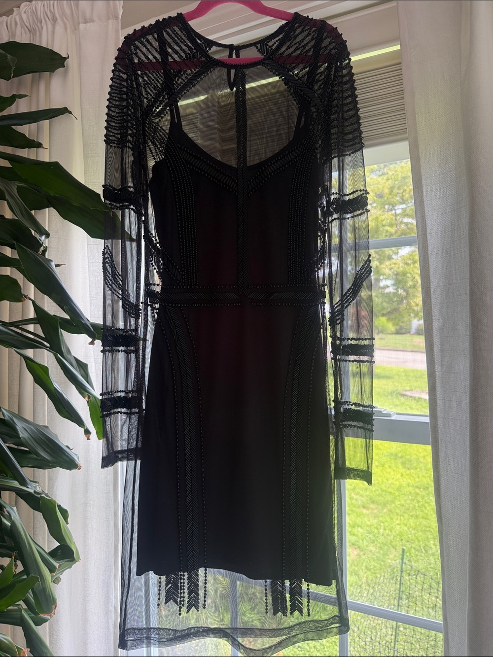 H&M Black Sheer Lace Long Sleeve Cocktail Dress